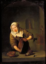 Manner of Caspar Netscher (Dutch, 1639-1684) Kitchen Interior